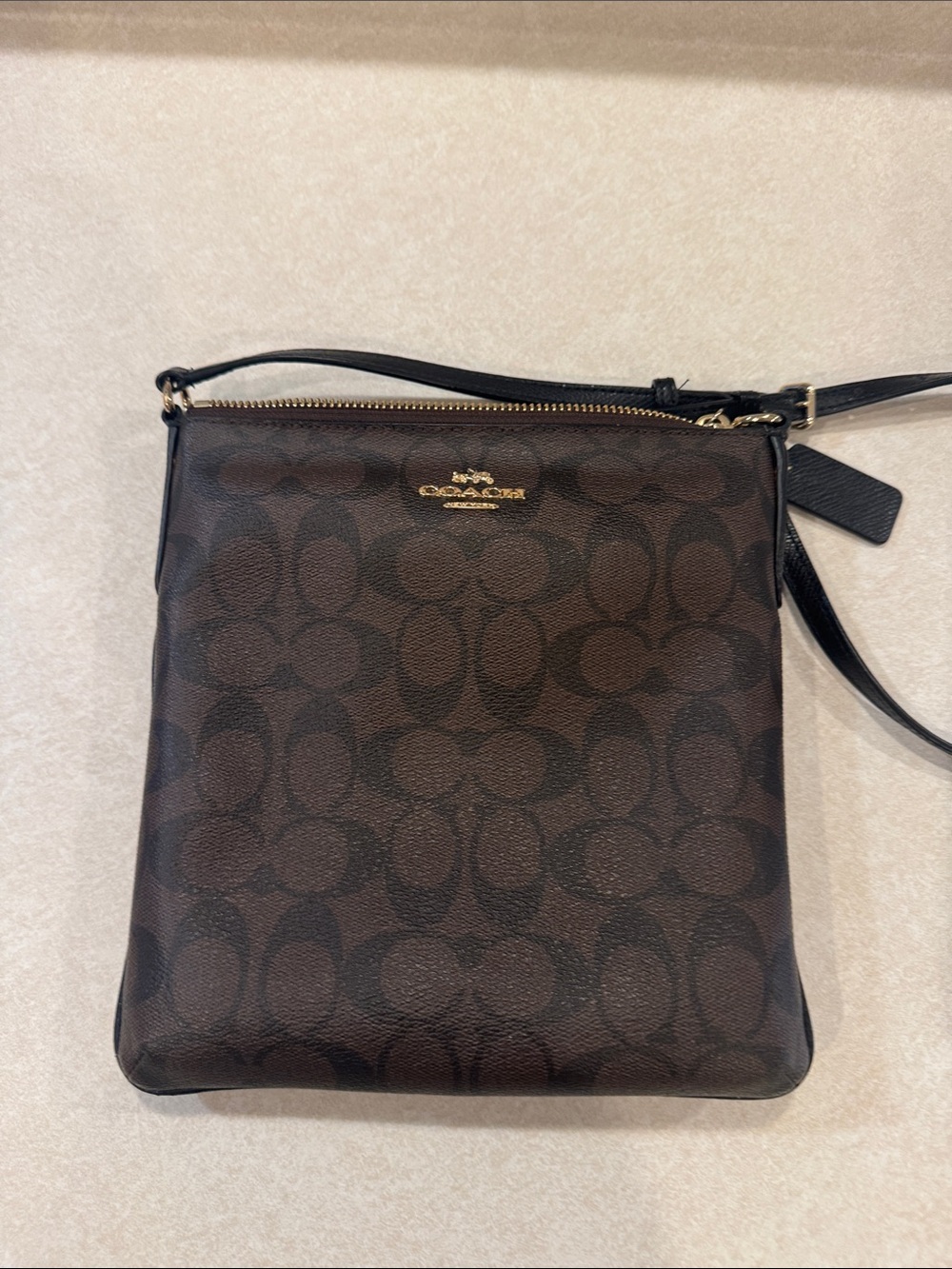 Coach Brown Signature Crossbody with Black Strap